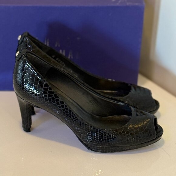 Stuart Weitzman Black Leather Snakeskin - Size 7.5 - Picture 1 of 3